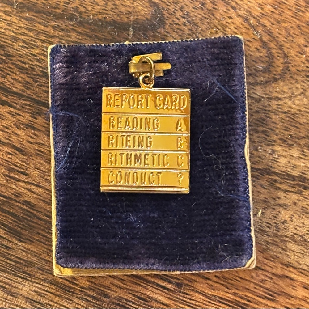 Vintage Gold Plated Charm/Pendant • Report Card